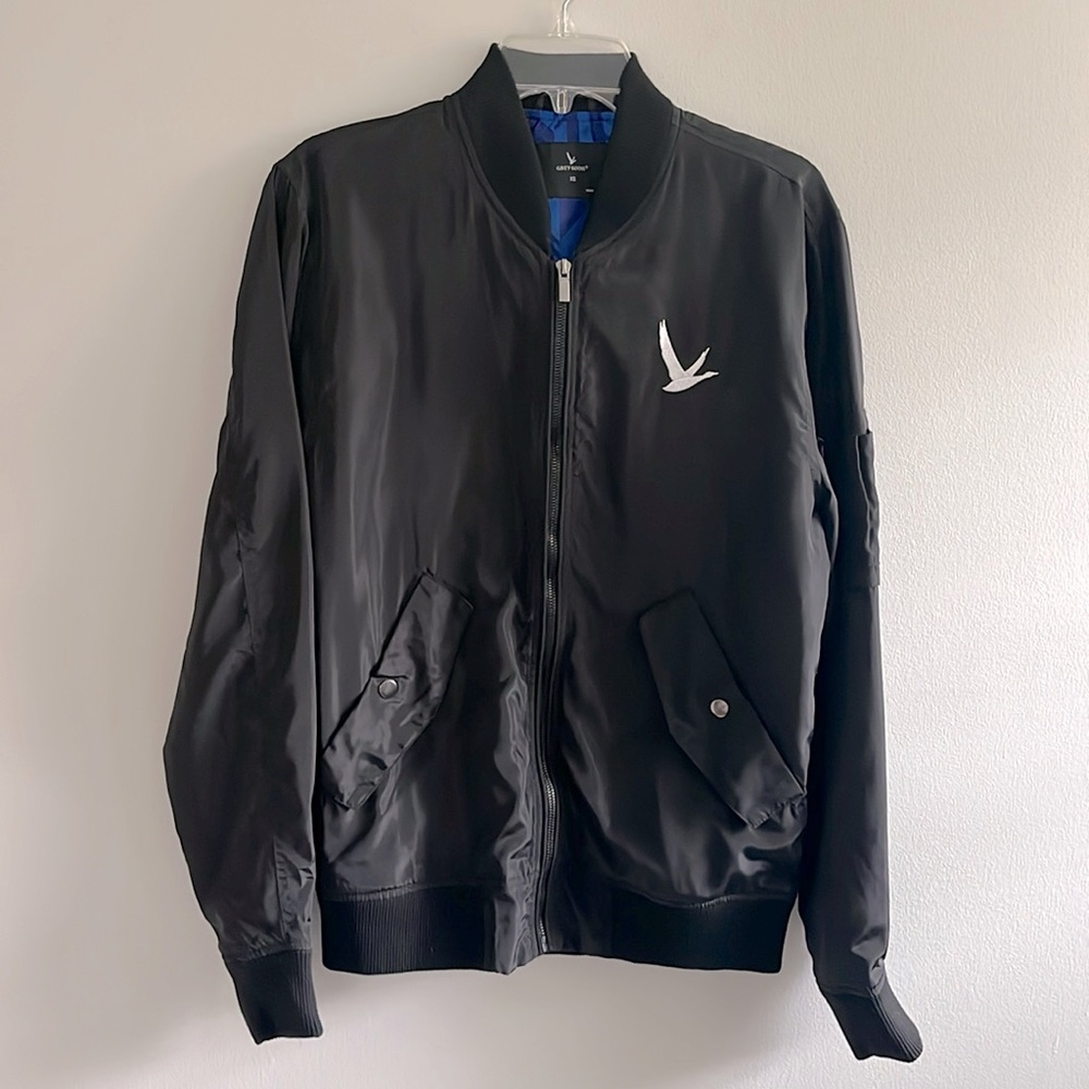 Grey Goose logo men’s zip up black bomber windbreaker jacket with color print